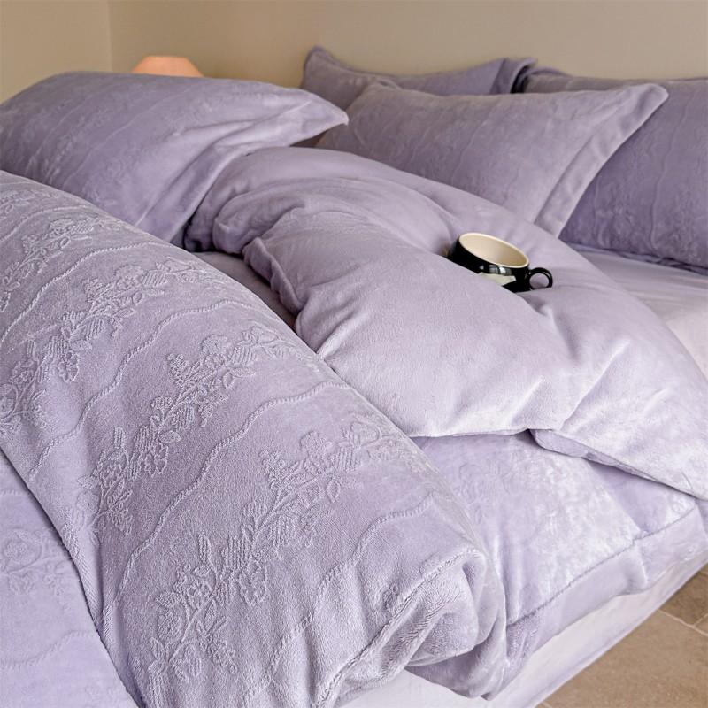 Winter Thickened Milk Bedding Set 3D Embossed Jacquard Soft Warm Luxury Bed Sheet Home