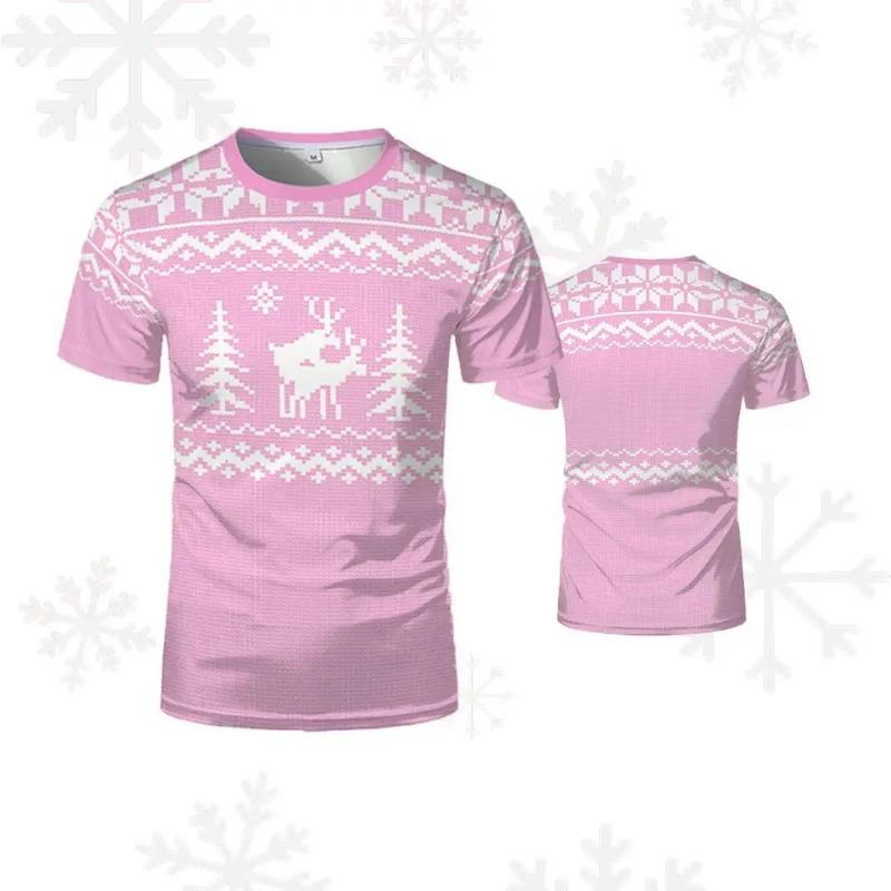 Christmas T-shirts For Men And Women Ugly-cute 3D Printed Reindeer And Snowflake Pattern Clothing Fashionable Holiday Party Tops
