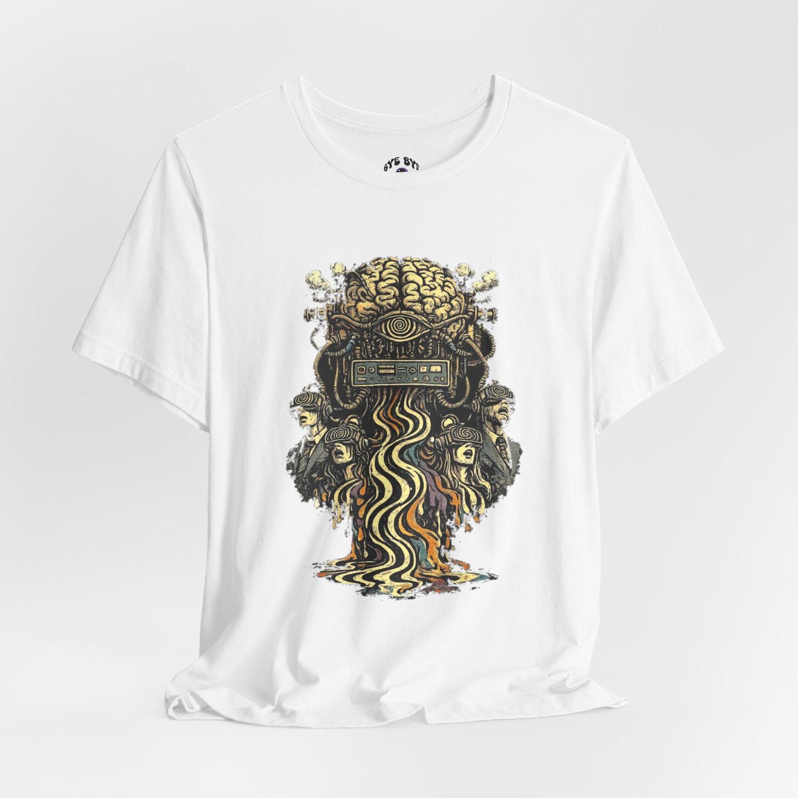 Psychedelic Brain Cassette Tee | Retro Tape Skull Art, Trippy Melting Waves 3XL