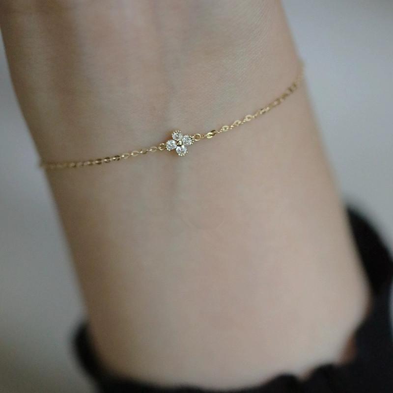 925 Sterling Silver Exquisite Lucky Flower CZ Link Chain Stackable Sweet Bracelet For Women Daily Fine Jewelry