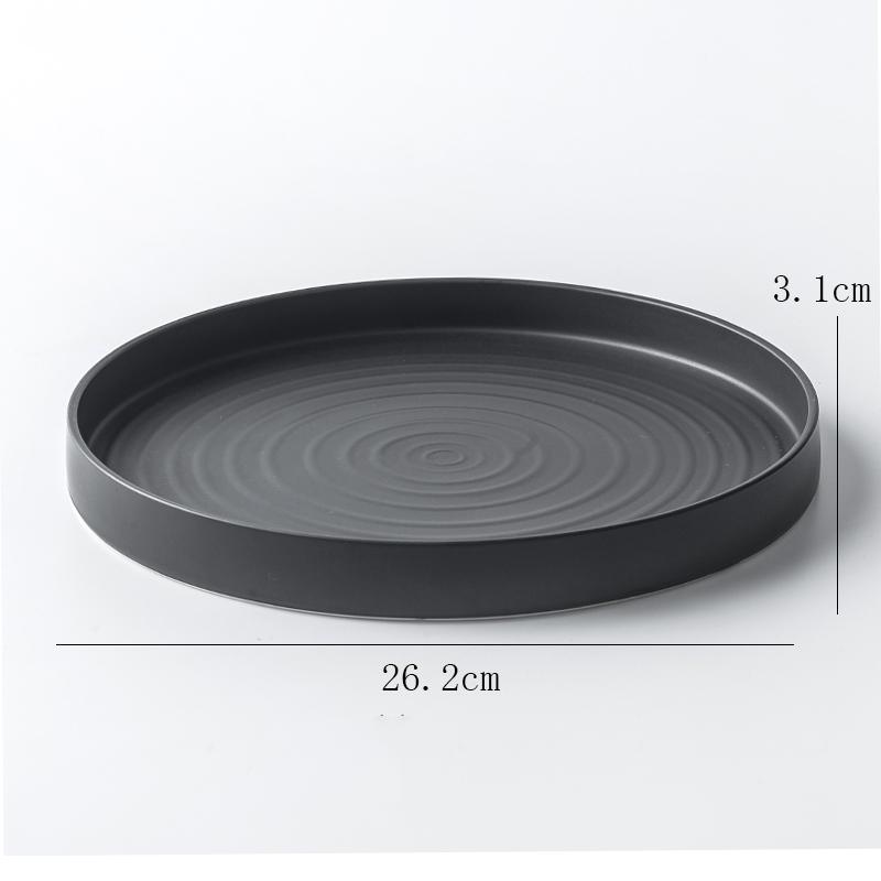 Tray Design, Multi-purpose Decoration, Simple Straight Side Dinner Plate, Black and White Threaded Restaurant Tableware