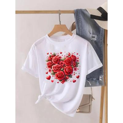 Short Sleeve Women Print Summer TShirt Fashion Clothing Graphic T-shirts Watercolor Flower Cute Clothes Lady Casual Tee