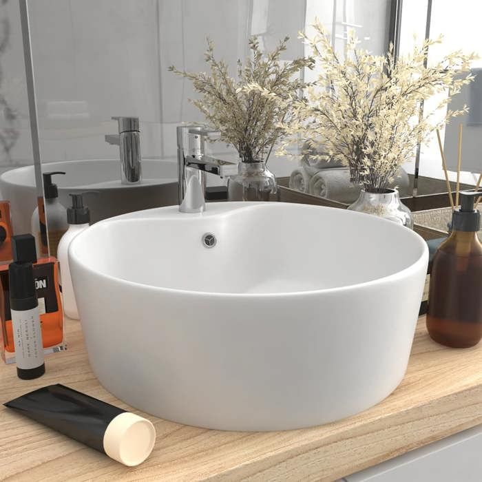 VidaXL Lavabo de Luxe avec Trop-plein Vasque à Poser de Toilette Lave-mains de Salle de Bain Salle Cosmétique Maison Blanc 147031