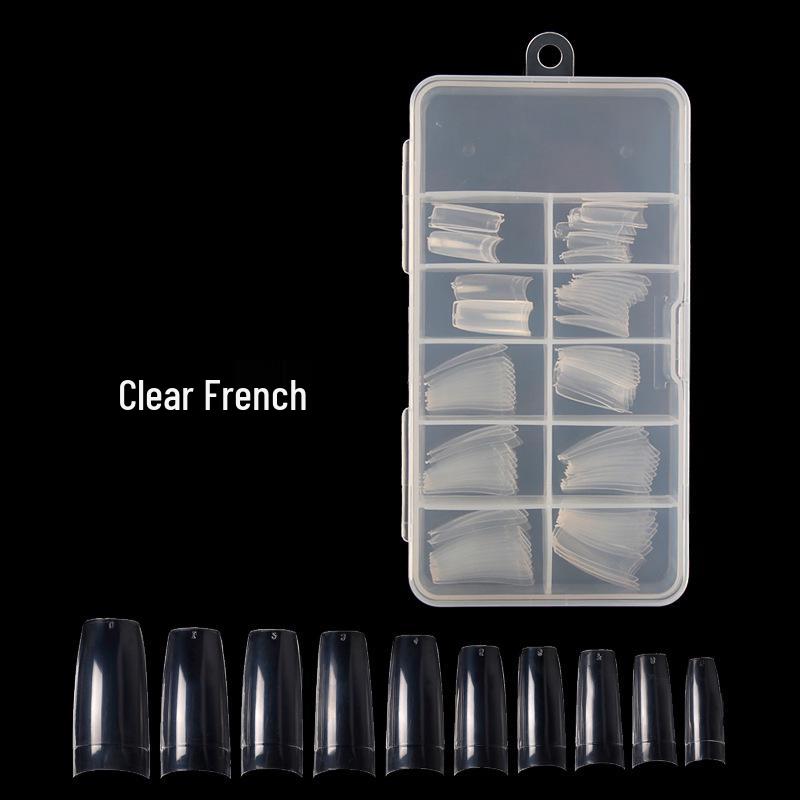 100-Piece Transparent Full & Half Cover Fake Nail Tips - Crystal French Style