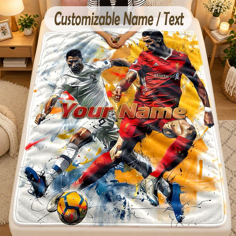 Flannel BlanketCristiano Ronaldo Custom Name Text Personalized Soft Warm Throw Blanket Home Decor Gift