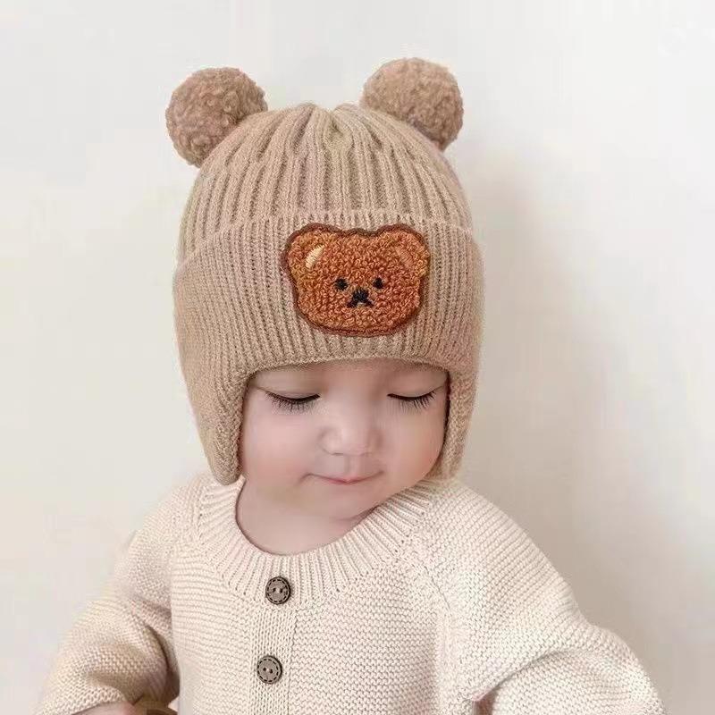 Baby hat autumn and winter cute bear baby wool hat winter boys and girls knitted hat children's warm ear hat