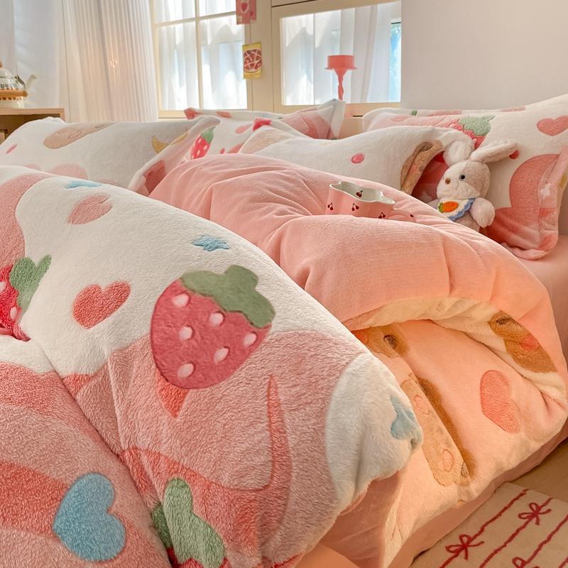 White Plant Flower Milk Velvet Duvet Cover Green Reversible Soft Skin-friendly Comforter Cover Adult Kid Bedroom Winter Bedding