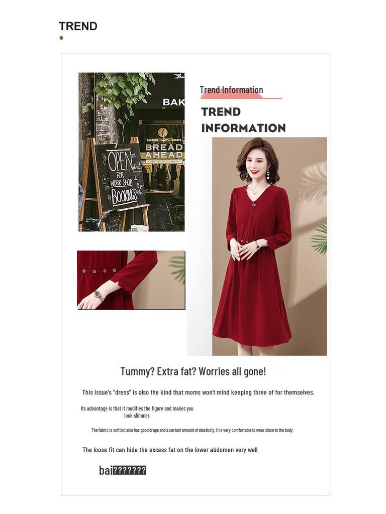 Elegantní středně dlouhé jarní a podzimní šaty pro středněvěké ženy - Slim fit, Módní a šik, Na speciální příležitosti