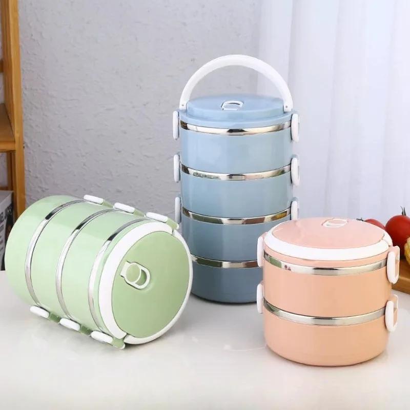 Simple Green Stainless Steel Multi-layer Lunch Box Suitable Office Worker Portable Insulated Dinner Box Large Capacity Rice Box