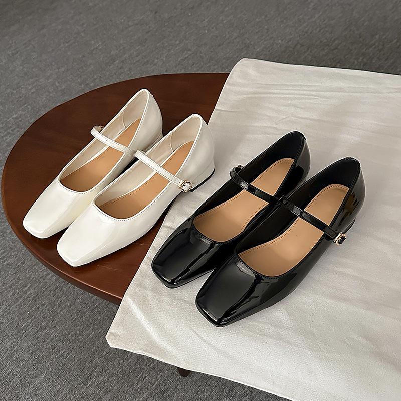 

White Chunky Heel Mary Jane Shoes - Versatile, Commuter-Friendly Leather with Square Toe Design 37 білий