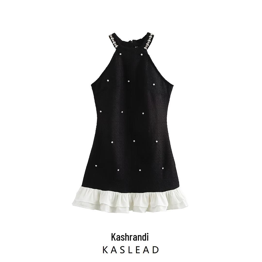 

2024 Autumn Women s European & American Style Studded Halter Lace Dress S