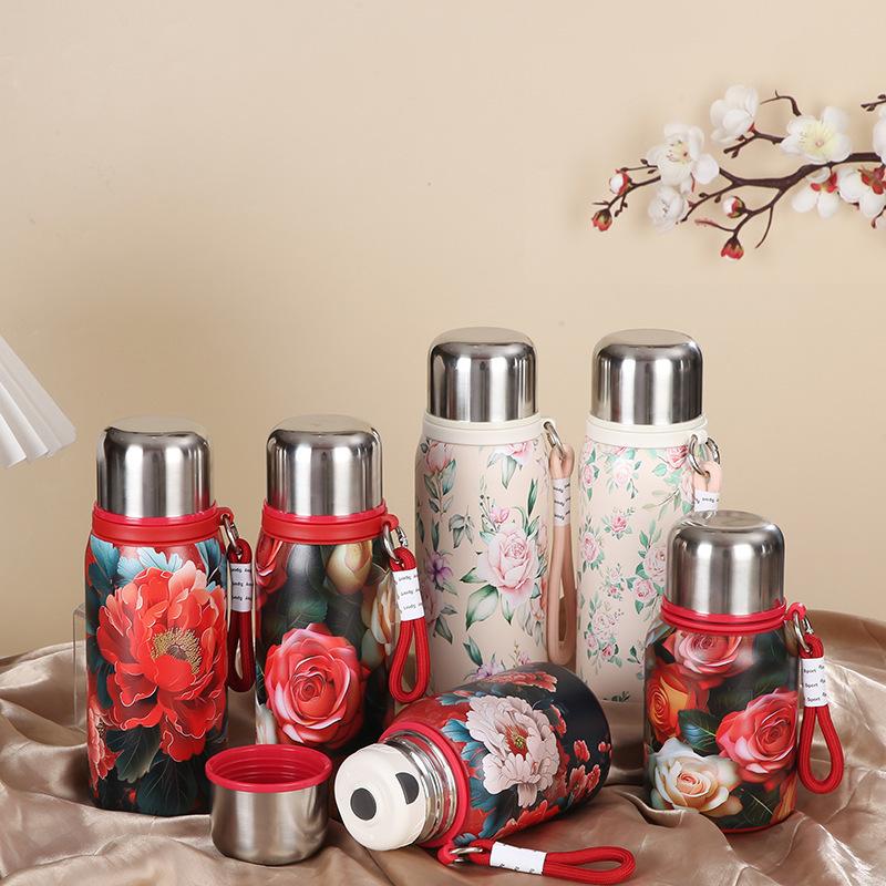 New Light Luxury Rose Thermos Cup Women's Water Cup High Appearance Level Stainless Steel Advanced Tea Cup
