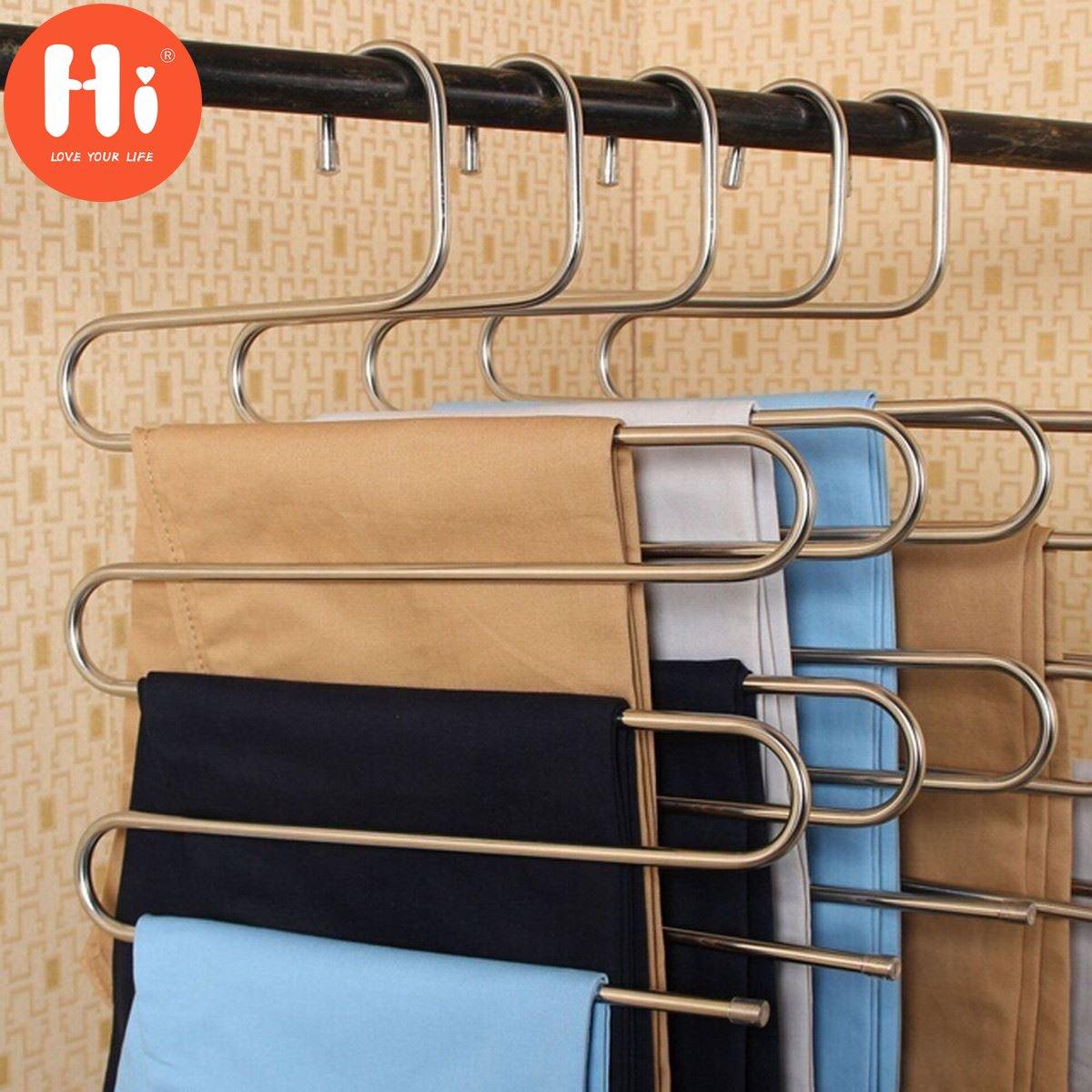 

Hi Stainless Steel Layers Pants Hanger Tie Clothes Rack Organizer Space Saver Closet SilverHi