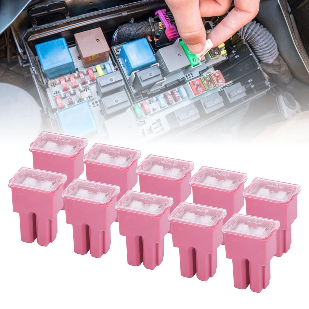 10PCS Slow Blow Fuses 30A 32V Double Straight Female Terminal Push In Type Fuse Set for Cars Trucks