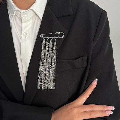 Exaggerated Metal Chain Pendant Tassel Brooch For Women Man Handmade Personality Charm Trousers Shortened Pins Rock Jewelry