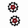 2pcs Aluminum Alloy 11T CNC   Wheel Rear Derailleur Pulley For   Bike(black+red)
