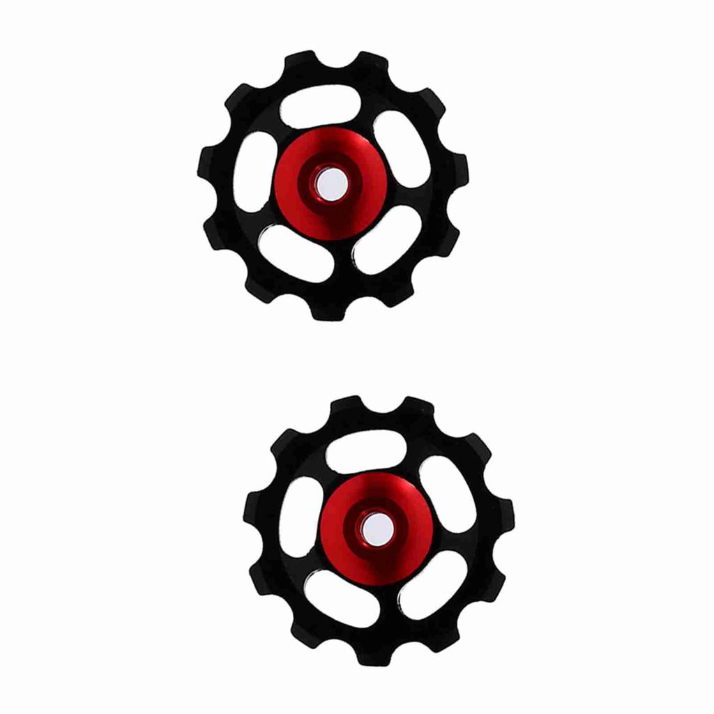 2pcs Aluminum Alloy 11T CNC Wheel Rear Derailleur Pulley For Bike(black+red)
