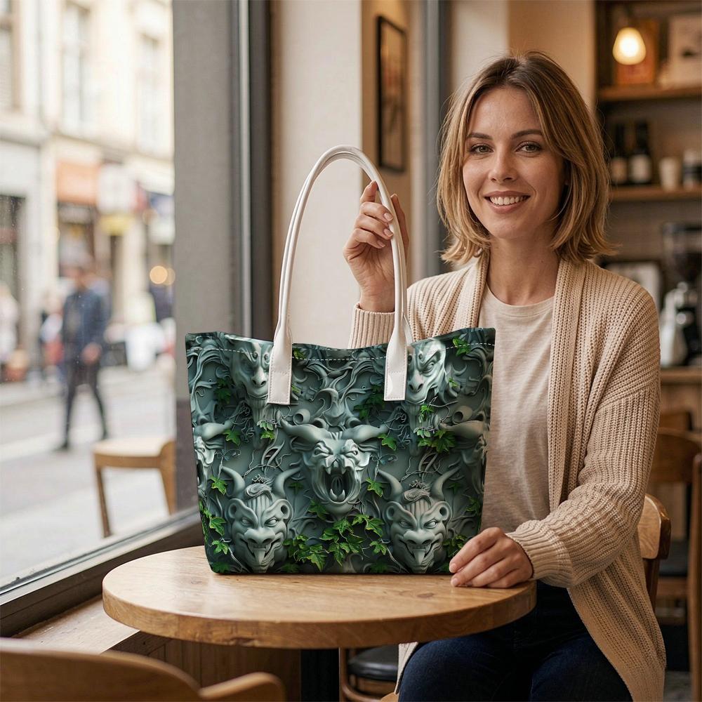 Gothic Gargoyle Pattern Tote Bag Unique Design Daily Use Carryall