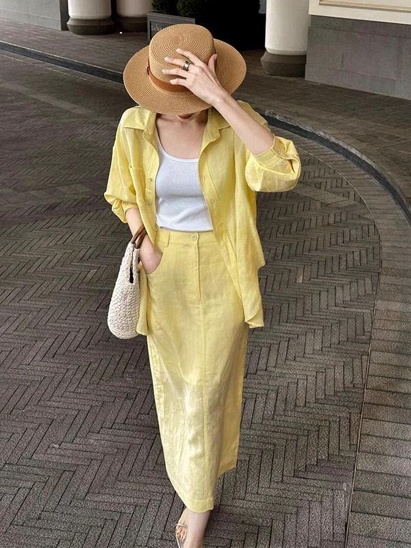 Elegant French Style Women's Two-Piece Summer Set: Fashionable Shirt and Skirt