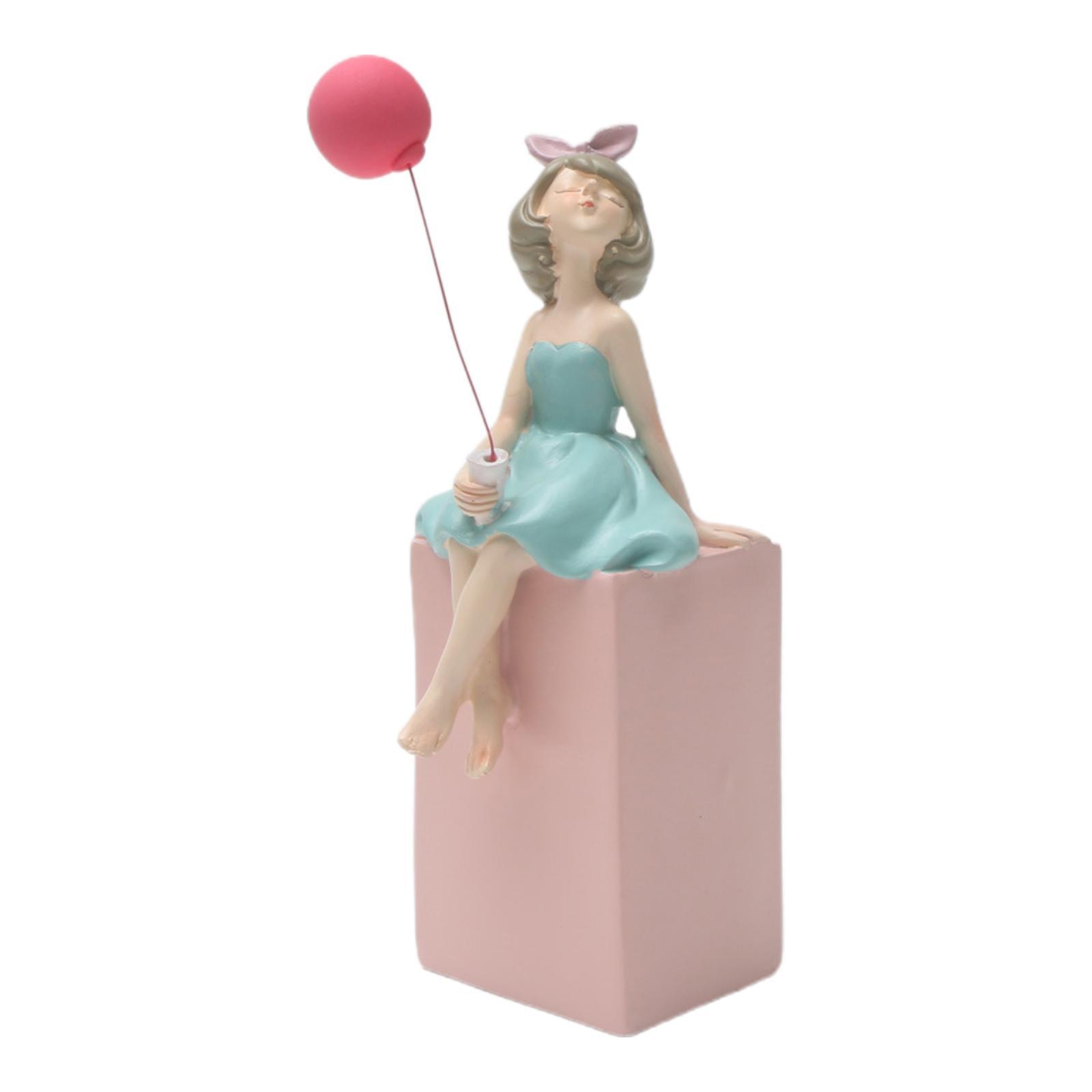 

Girl Holding Balloon Statue Resin Figurine Collection Ornament for Office