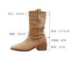 Cowhide Version~ Pile Martin Boots, Height-increasing Square Head Short Boots, High-heeled Retro Western Knight Medium Boots