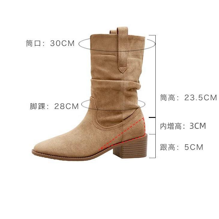 Cowhide Version~ Pile Martin Boots, Height-increasing Square Head Short Boots, High-heeled Retro Western Knight Medium Boots