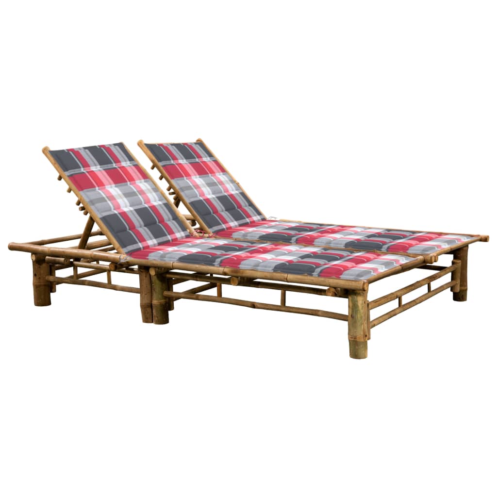2 Person Sun Lounger with Cushions Bamboo