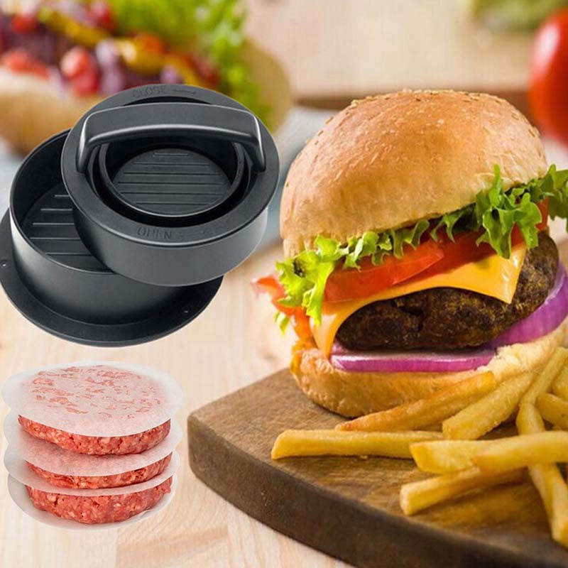 Hamburger Press Meat Pie Press Stuffed Burger Mold Maker with Baking Paper Liners Patty Pastry Tools BBQ Kitchen Accessories