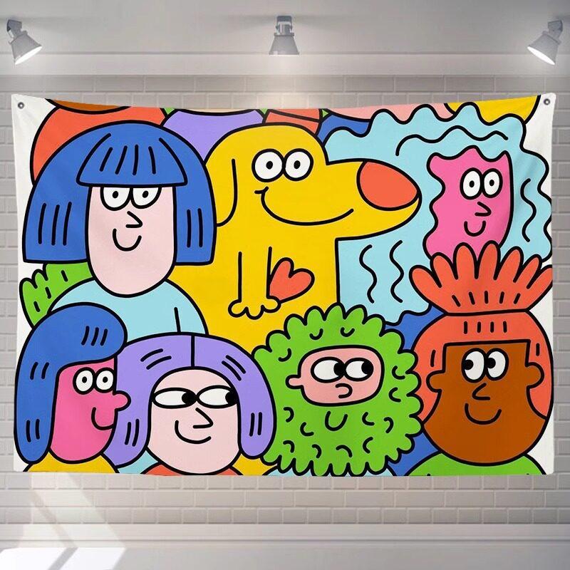 Nordischer Stil Niedliches Kleines Monster Cartoon Wandteppich Wandbehang für Kinderzimmer Studentenwohnheim Schlafzimmer Wohnzimmer Nachttischdekoration