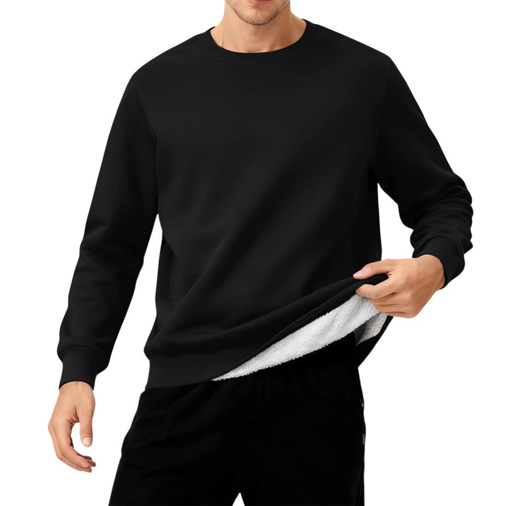 Herr Rundhals Fleecefodrad Tjock Enfärgad Sweatshirt