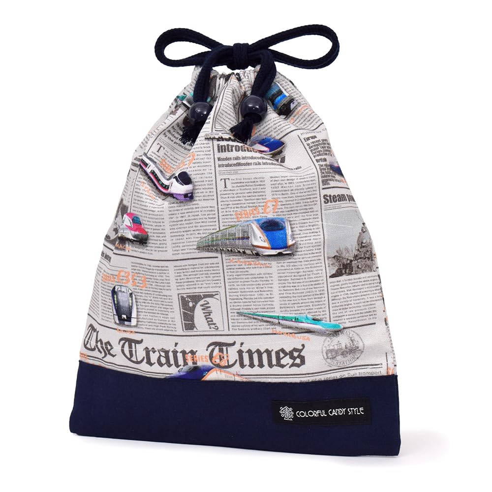 COLORFUL CANDY STYLE Drawstring Bag Medium Gussetless Lunch Bag Name Drawstring Bag for Elementary School Shinkansen and Railway N7019200 (with Tag)