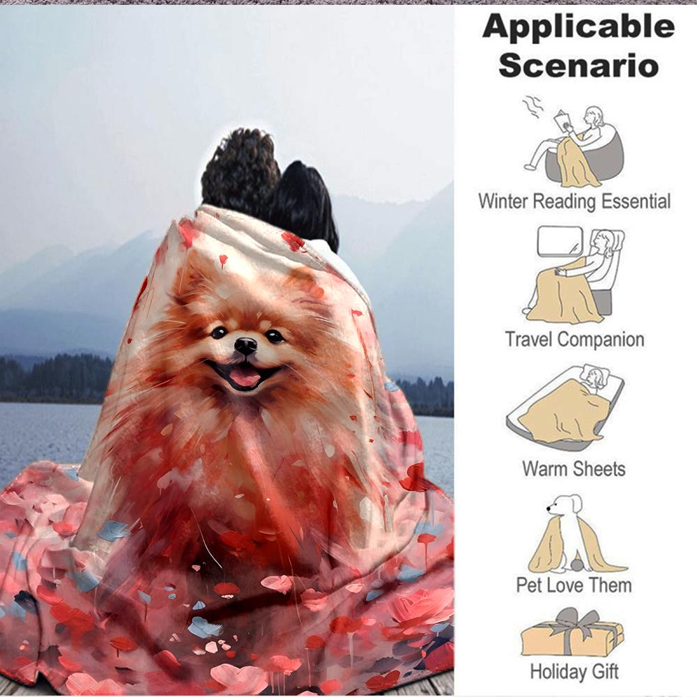 1Pc Pomeranian Heartland Flannel Blanket, Soft And Comfortable, Casual Warm, Camping Travel, Christmas, Halloween Xmas Gift. G1167