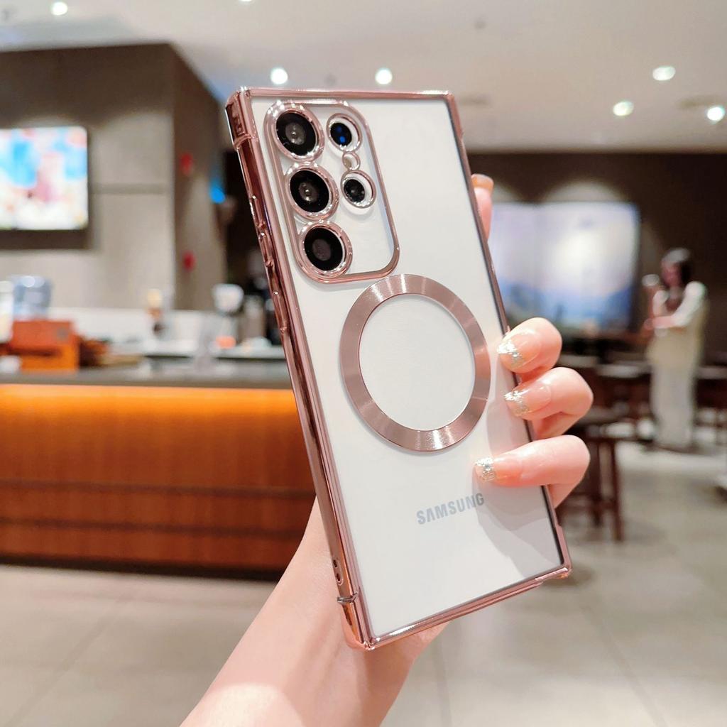 Electroplated transparent magnetic mobile phone case Samsung S23U mobile phone case S24U/S23FE fashion female S21