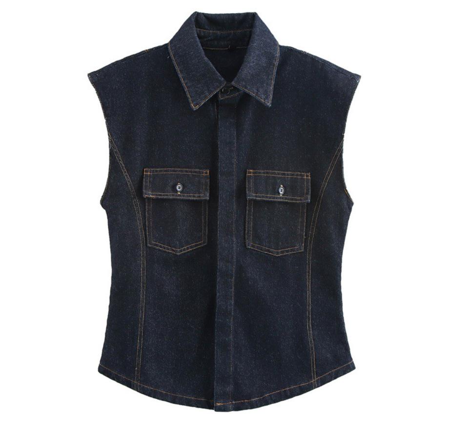 

Cross-Border European & American Women s Casual Sleeveless Denim Vest & Mid-Waist Pants Set Extra Small