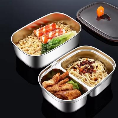 Office Workers Student Microwaveable Bento with Lid Portable Food Storage Container Stainless Steel  Divides Lunch Box