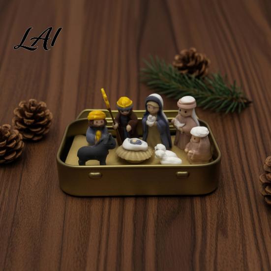 Miniature Nativity Set Mini in Tin Box 3D Printed Pocket Scene Set Small for Desk Christmas Holy Family Jesus Figurines Easter Decoration