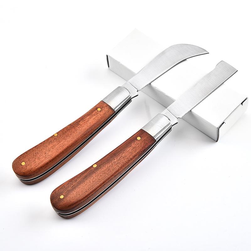 Coltello a fungo in acciaio inossidabile Manico in palissandro Falcetto Tascabile EDC Utilità Elettricista Coltello pieghevole Portatile Strumento da esterno