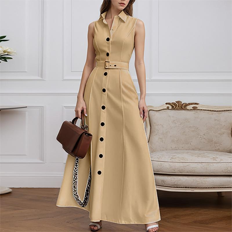 

ZANZEA Женское повседневное длинное платье без рукавов свободного кроя с отложным воротником 5XL