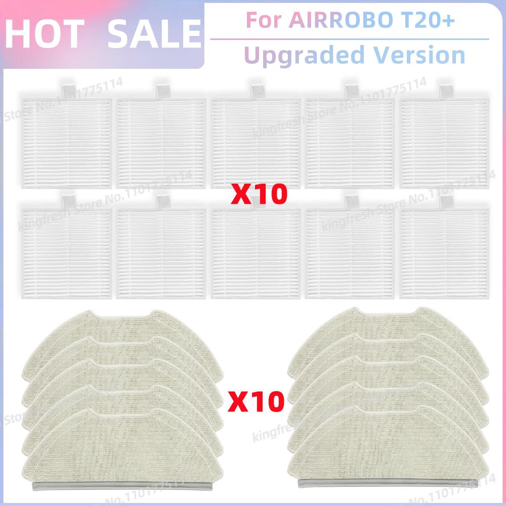Passend für AIRROBO T20+ / T25+ / T30+ / L40+ / L50+ / L60+ / FIXR T20 Ersatzteile: Hauptwalze, Seitenbürste, Filter, Wischmopp, Tuch, Staubbeutel