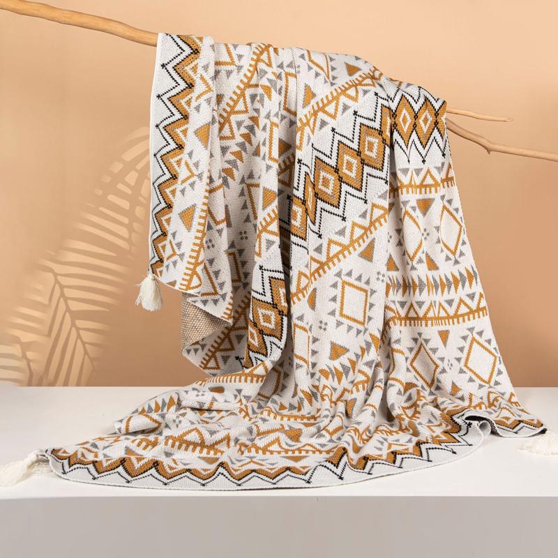 Bohemian Soft Tassel Knitted Blankets Plaid Tapestry Nap Blanket Vintage Air Conditioning Blankets Knit Blanket For Travel