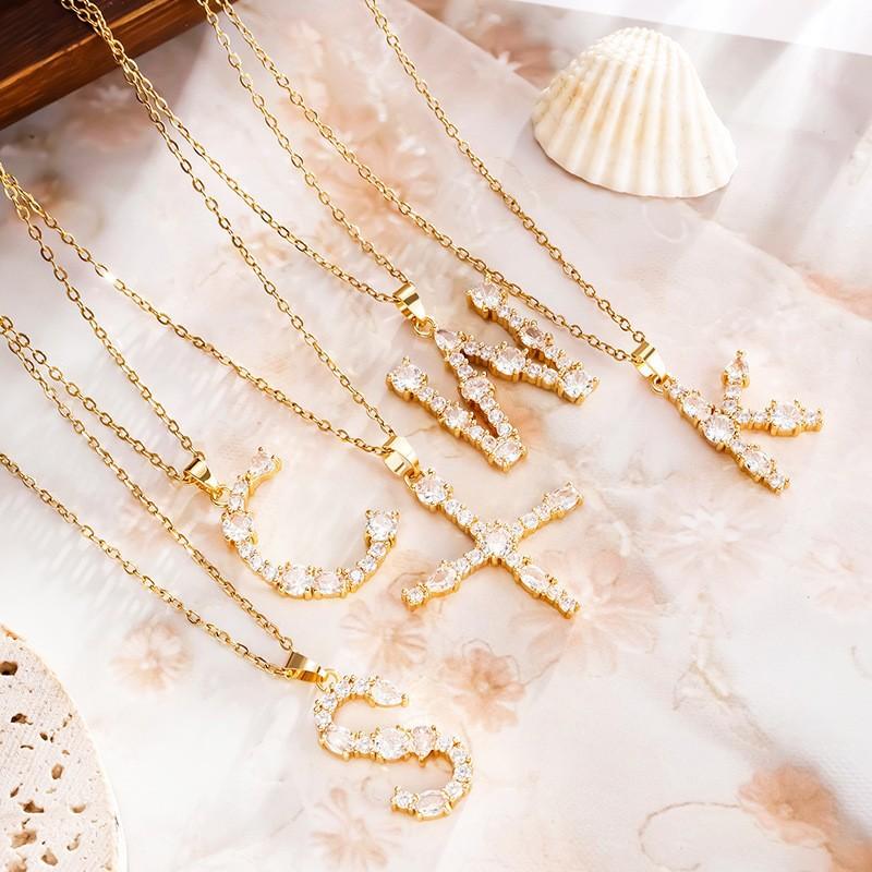 Luxury 26 Letter Necklace Women Unique Design White Zircon Crystal Collarbone Chain Party Jewelry Christmas Gift