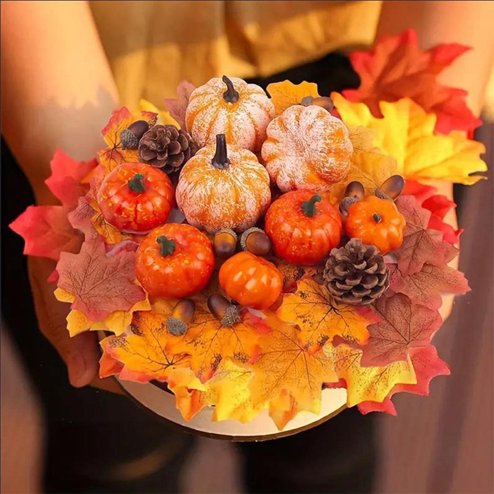 

166pcs/set Simulated Pumpkin And Gourd Maple Leaf Fake Pumpkin Simulated Vegetable Wreath Halloween Thanksgiving Decoration One Size