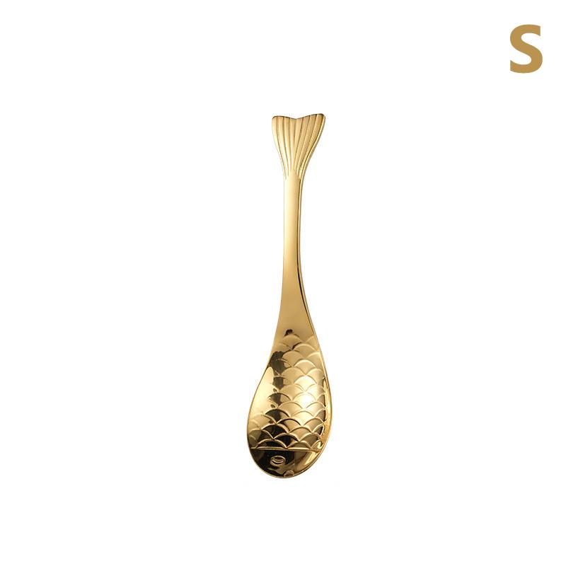 304 Stainless Steel Spoon Spoon Creative Fish-Shaped Cartoon Fish Spoon Dessert Spoon Rice Spoon Gold-Plated Stirring Spoons