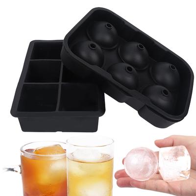 2PCS 6 Grids Ice Cube Trays Release Round   Square Shaped Ice Trays with Spill-Resistant Removable Lid Stackable Silicone Ice Cube Molds for Home DIY