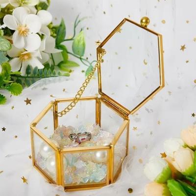 Boîte à accessoires pour bijoux en verre Hexagone Boîte de rangement géométrique pour bijoux Boîte à bagues de mariage Rangement pour bijoux