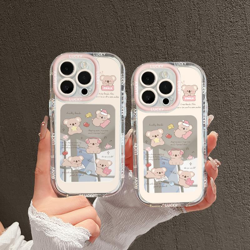 Hrající Koala pro IPhone16promax Krémové Zrcadlové Pouzdro na Telefon Olejomalba pro Apple15 Kreslený14