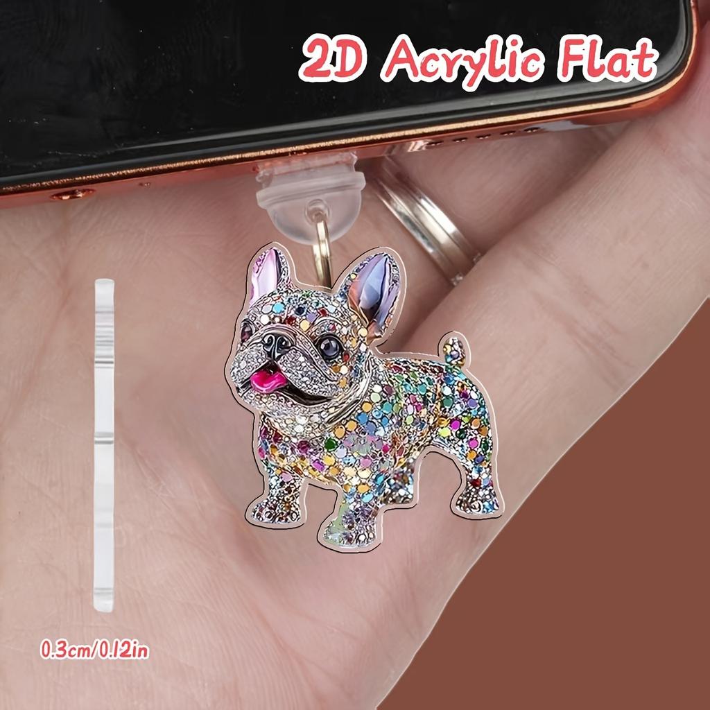 2pcs Shiny French Bulldog-Shaped Acrylic Dust Plugs and Cool Tech-Inspired Puppies, for Iphone/Type-C Interface - Shiny Rhinestone Design