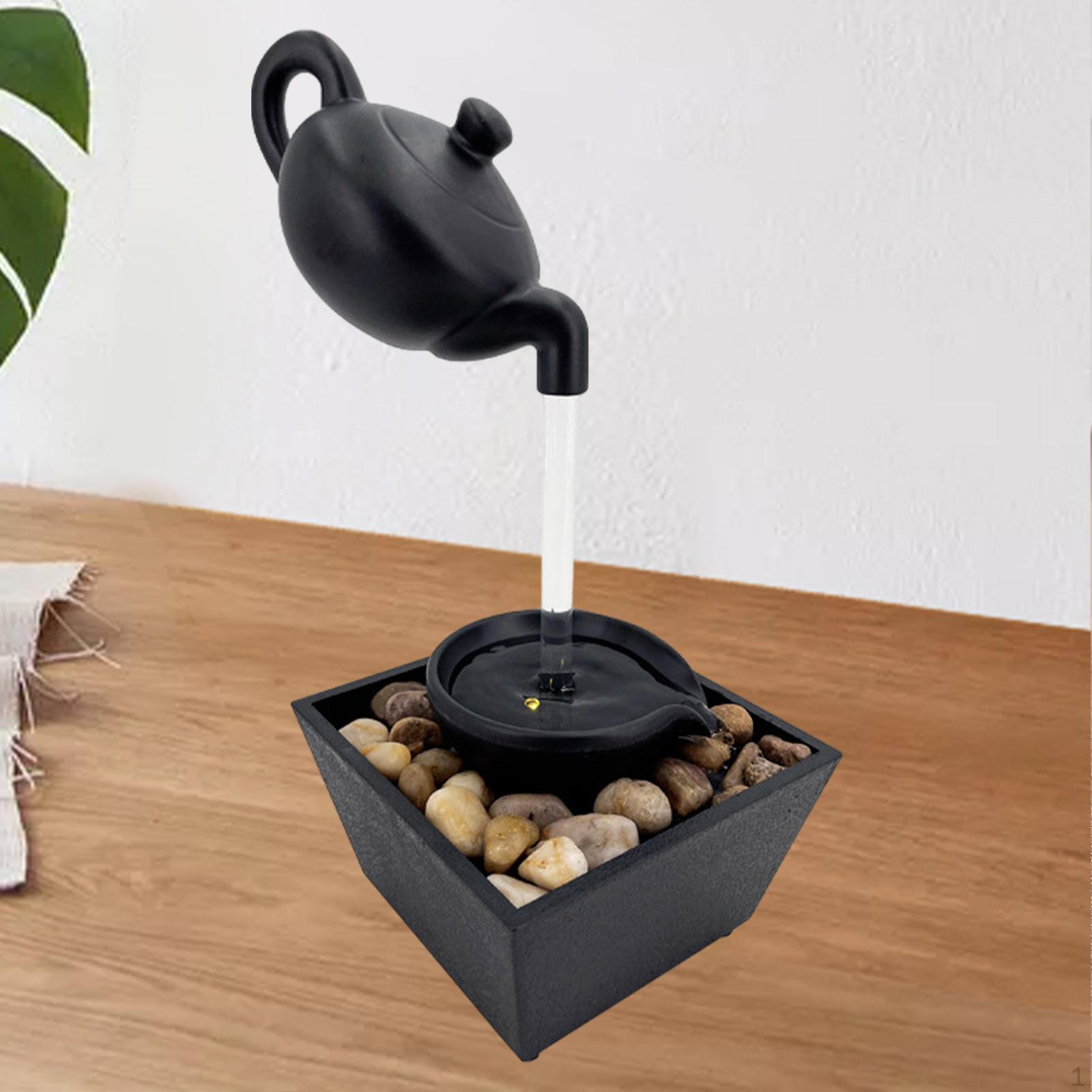 

Floating Teapot Water Fountain with Light and Stones,Relaxation Waterfall Tabletop Decoration for
