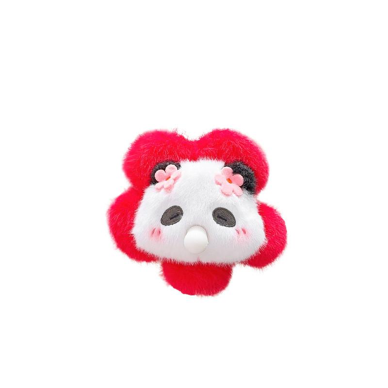 Playful Flower Panda Head Plush Keychain Colorful Cartoon Animal Keyring