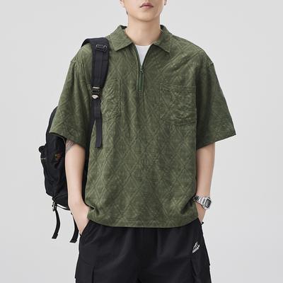 American Retro Texture Short-sleeved Shirt Men's Polo Collar Japanese Pure Cotton Loose Short-sleeved Shirt